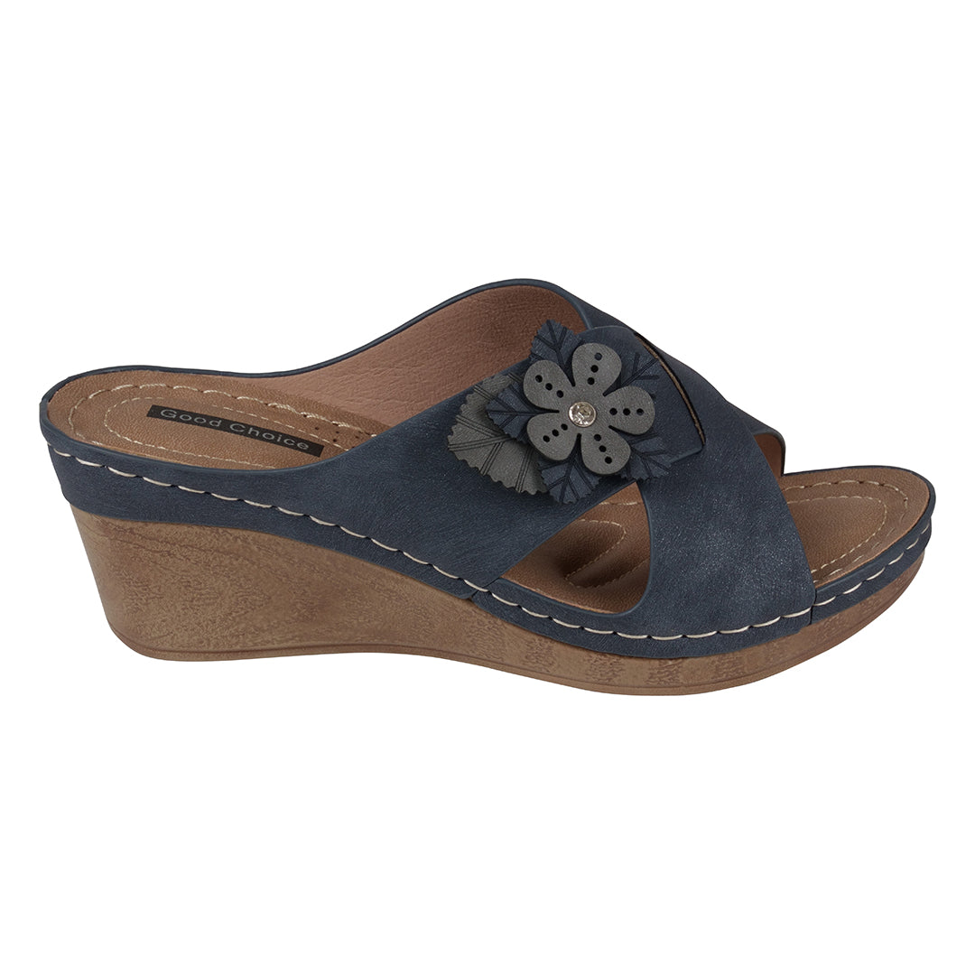 Sandale compensée Selly Navy