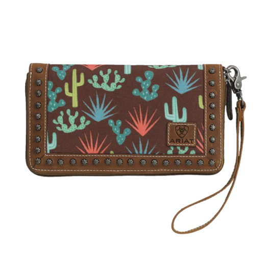 Portefeuille-pochette Ariat imprimé cactus marron pour femme (liquidation)