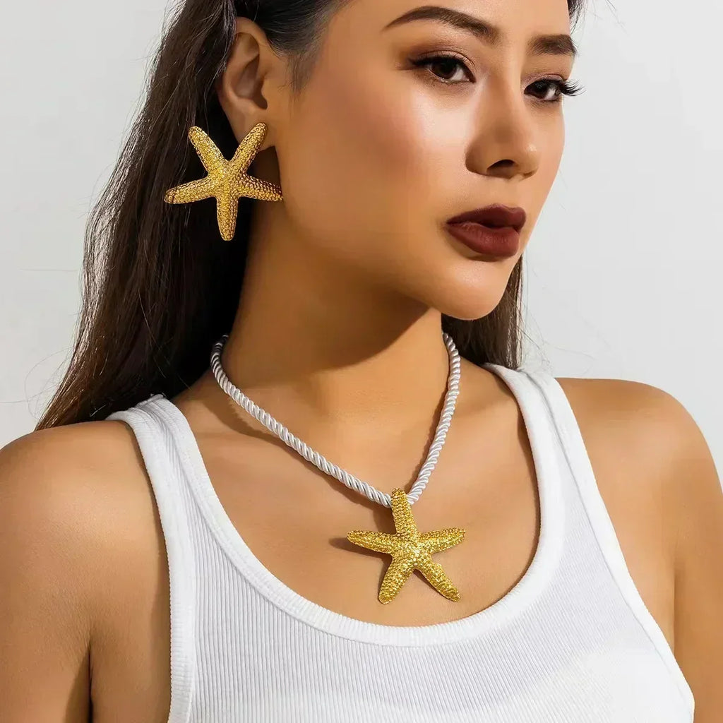 Collier ras du cou pendentif étoile de mer oversized style bohème en métal pour femme, chaîne épaisse blanche, bijou Y2K d'été, style punk