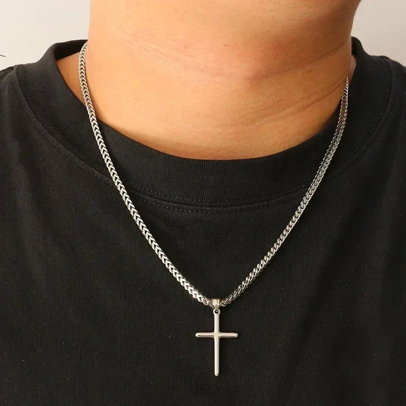 Chaîne à maillons avec pendentif croix punk pour hommes et femmes, en acier inoxydable 316L, collier hip-hop, bijoux de mode or et argent, cadeau étanche