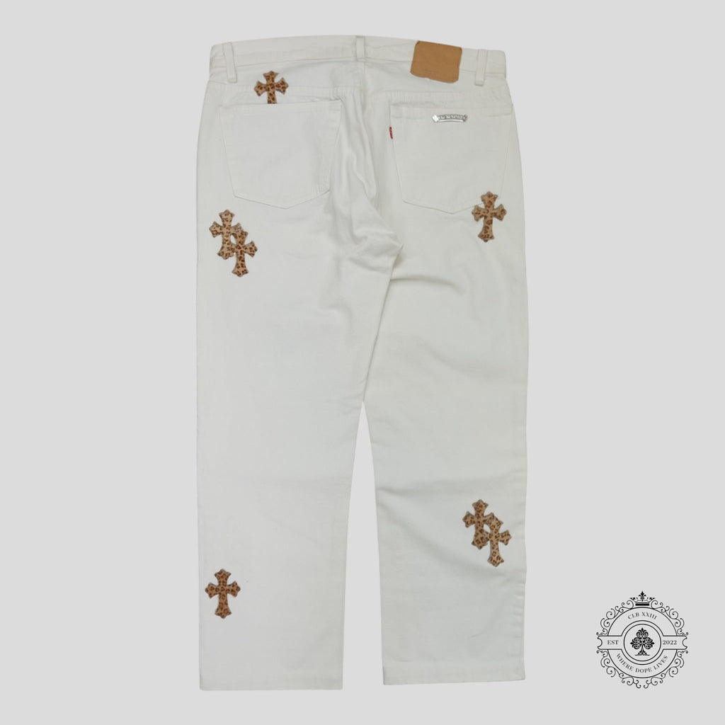 Jean Chrome Hearts Levis Cross Patch Blanc / Léopard