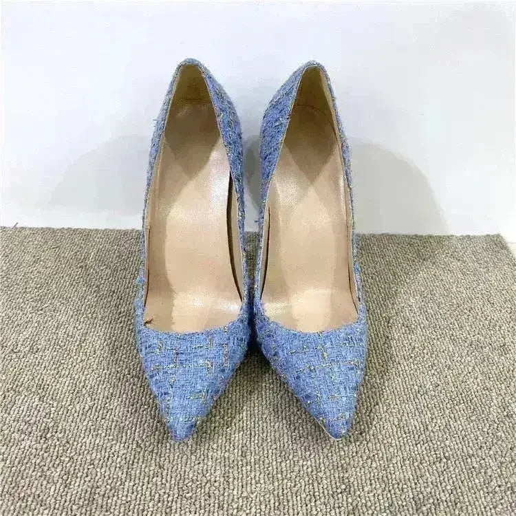 Nouvelles Escarpins à Talons Hauts Tissés 12CM Bout Pointu Talons Aiguilles Polyvalents pour Femmes