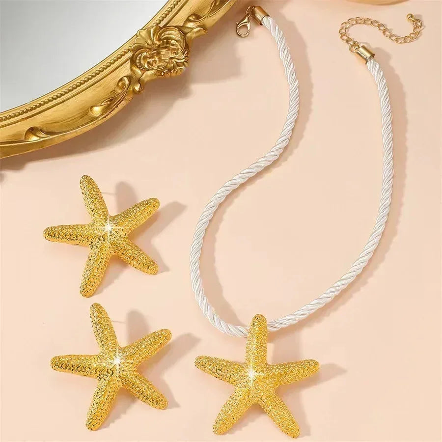Collier ras du cou pendentif étoile de mer oversized style bohème en métal pour femme, chaîne épaisse blanche, bijou Y2K d'été, style punk