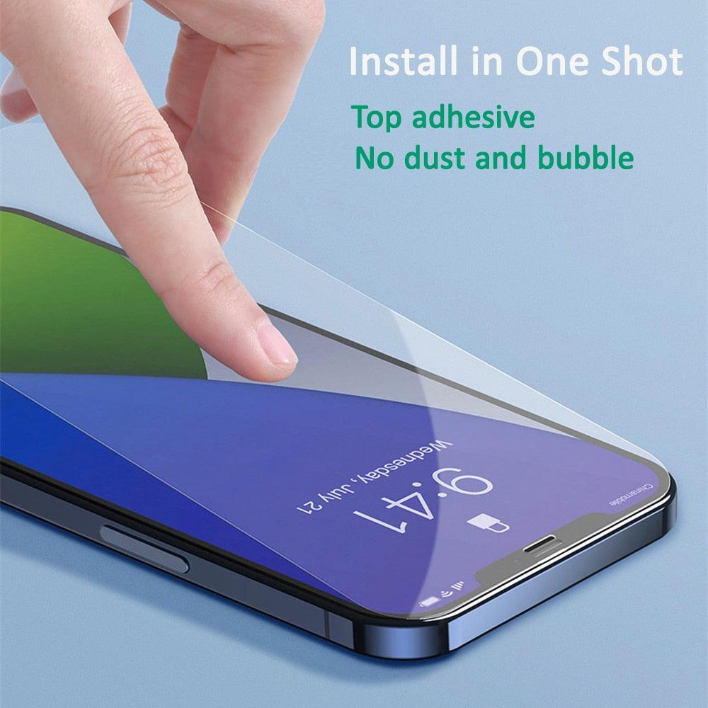 4 Films Verre Trempé pour iPhone 14 13 12 11 Pro Max Mini Protection Écran pour iPhone 14 Plus XS XR X 8 7 6S 5 5S SE Film HD Verre Protection plein écran HD pour iPhone