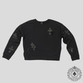 Sweat-shirt ras du cou en cuir Chrome Hearts avec patchs croix, coloris noir
