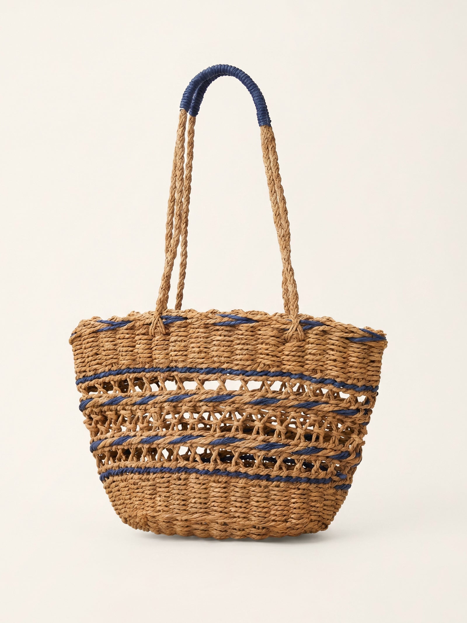 Sac fourre-tout tissé ouvert en paille de papier tissée à la main