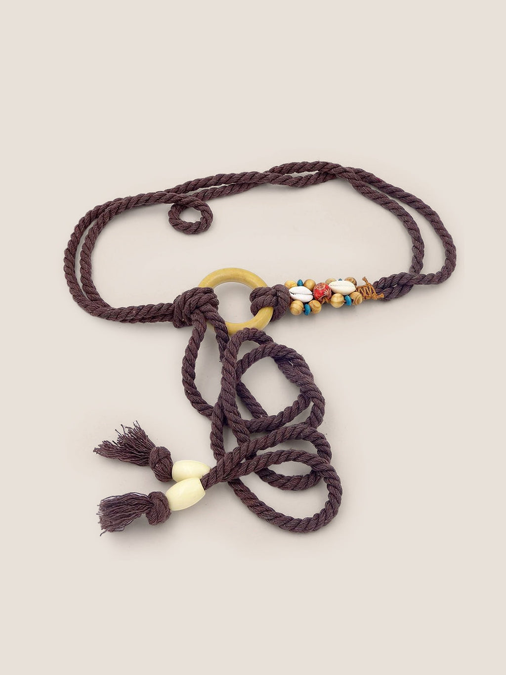 Ceinture tissée en lin avec perles en bois