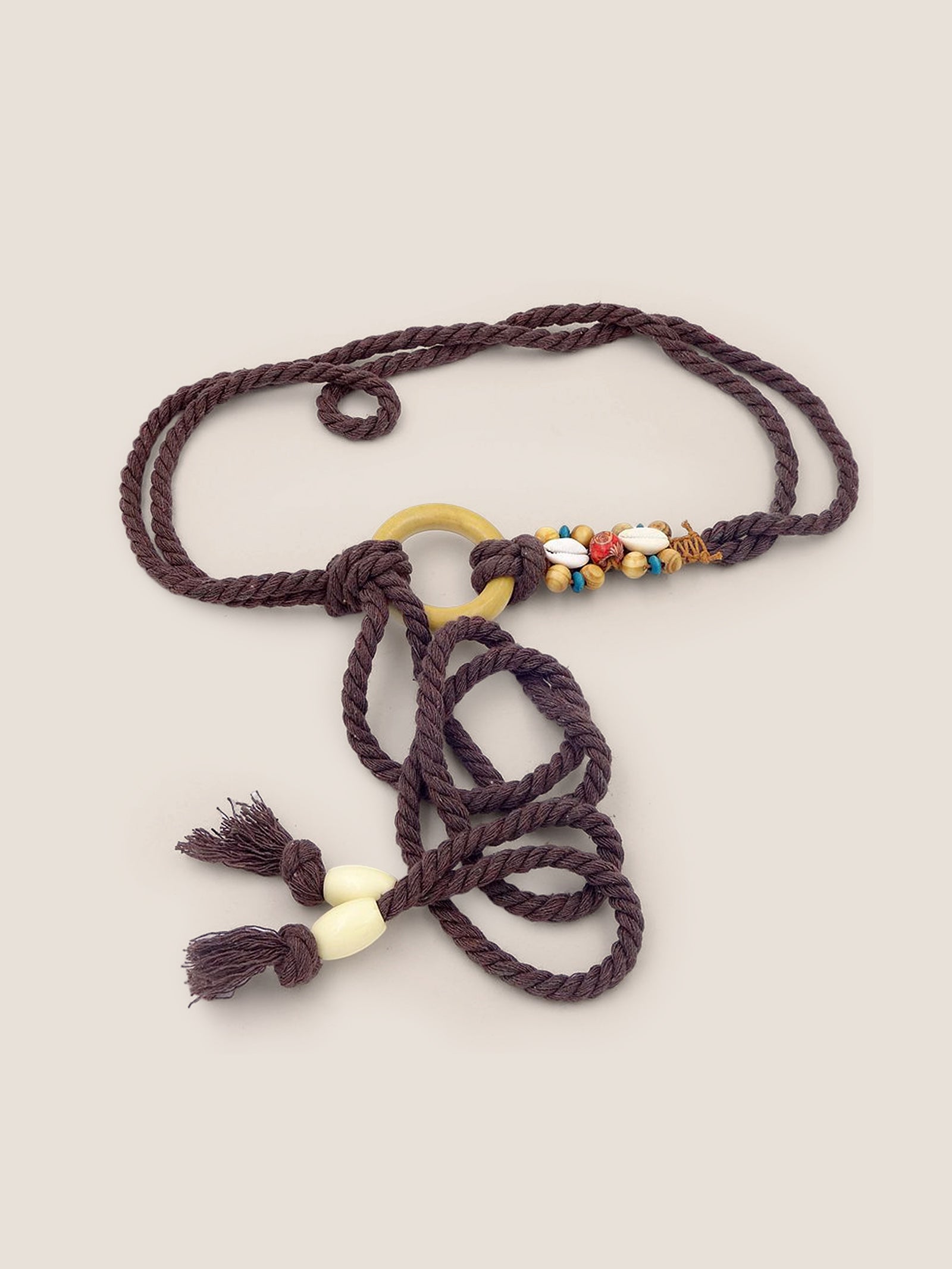Ceinture tissée en lin avec perles en bois