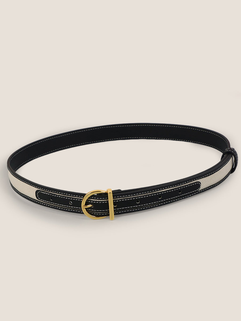 Ceinture en cuir de vachette et tissu patchwork avec boucle en alliage