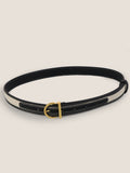 Ceinture en cuir de vachette et tissu patchwork avec boucle en alliage