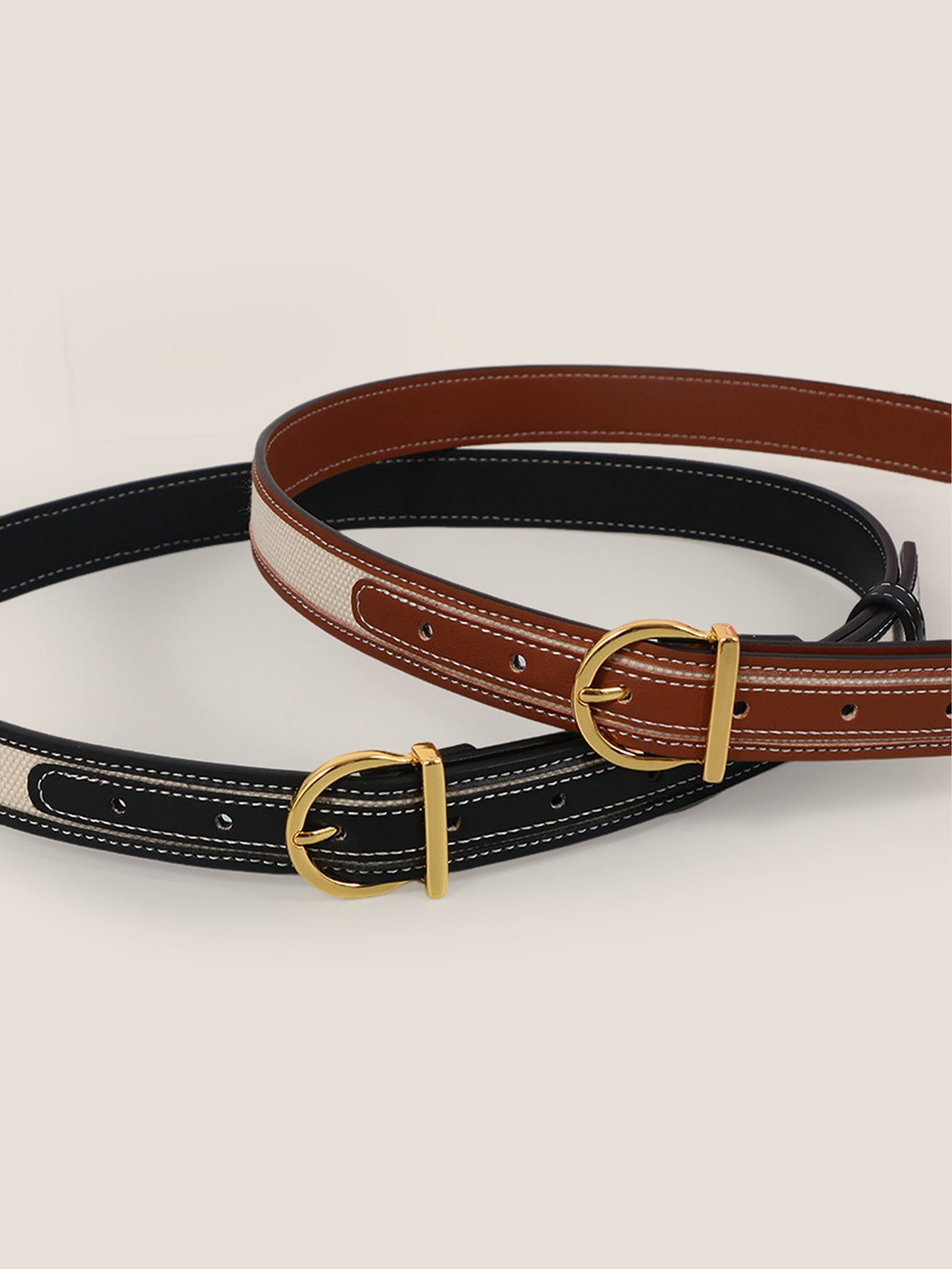 Ceinture en cuir de vachette et tissu patchwork avec boucle en alliage