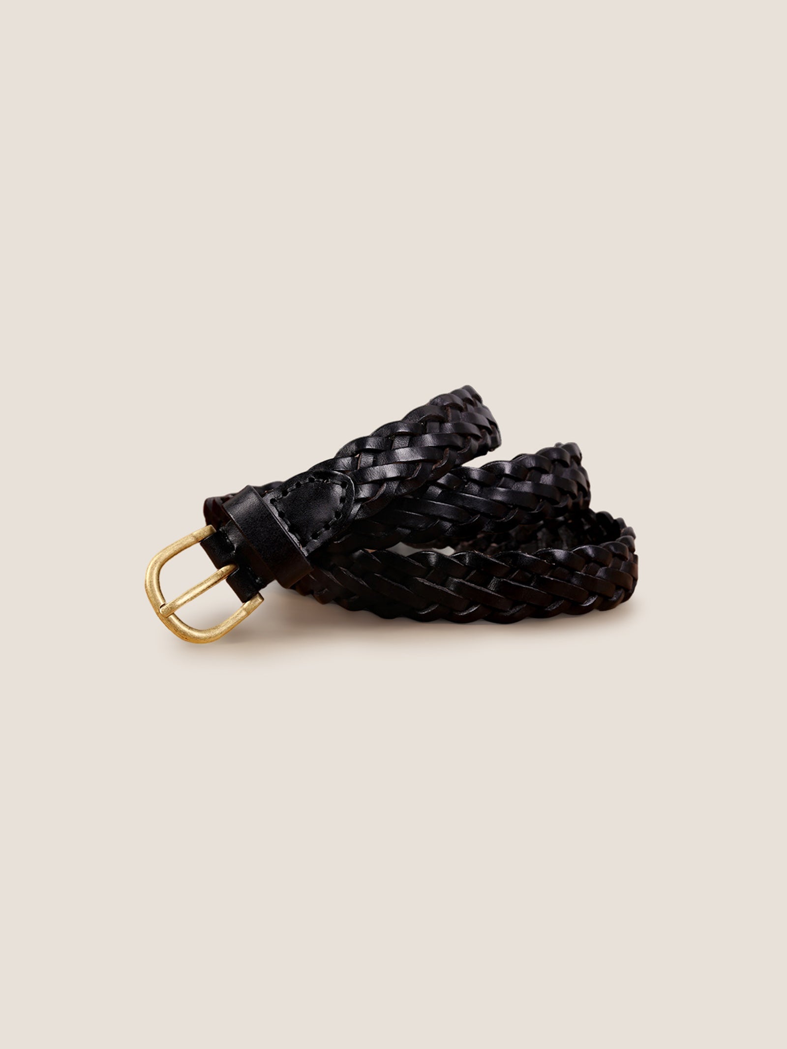 Ceinture rétro en cuir de vachette tressé avec boucle en alliage