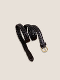 Ceinture rétro en cuir de vachette tressé avec boucle en alliage