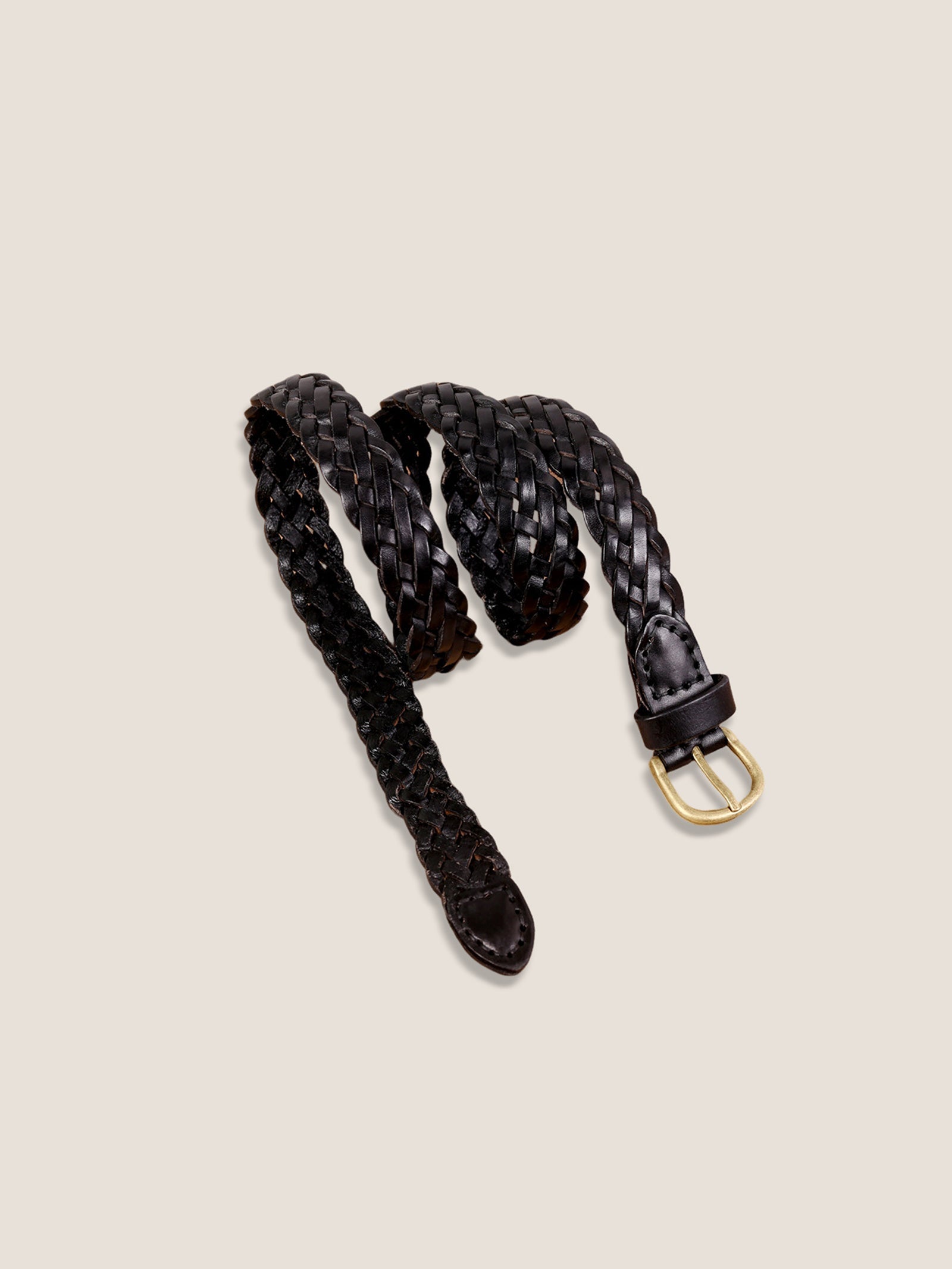 Ceinture rétro en cuir de vachette tressé avec boucle en alliage