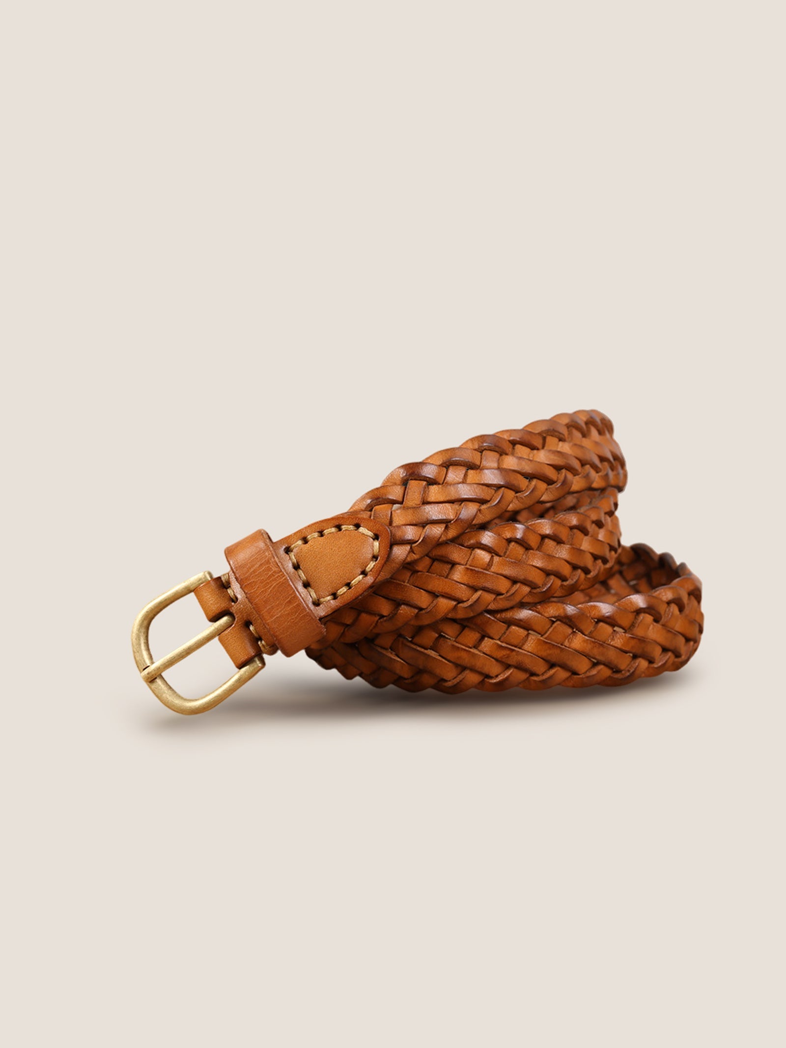 Ceinture rétro en cuir de vachette tressé avec boucle en alliage