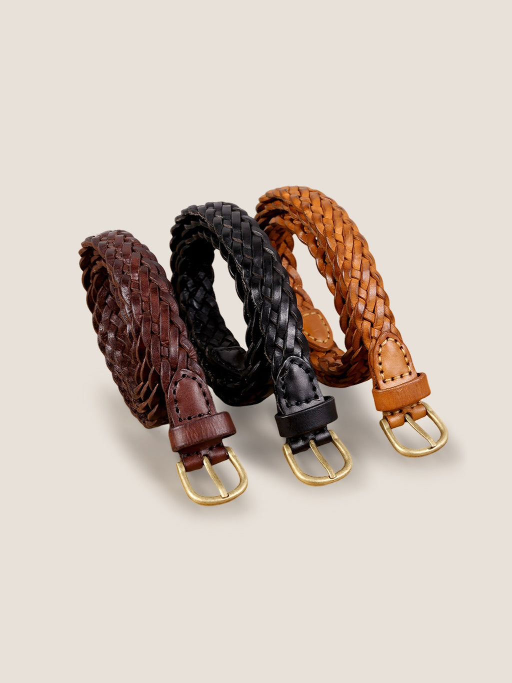 Ceinture rétro en cuir de vachette tressé avec boucle en alliage
