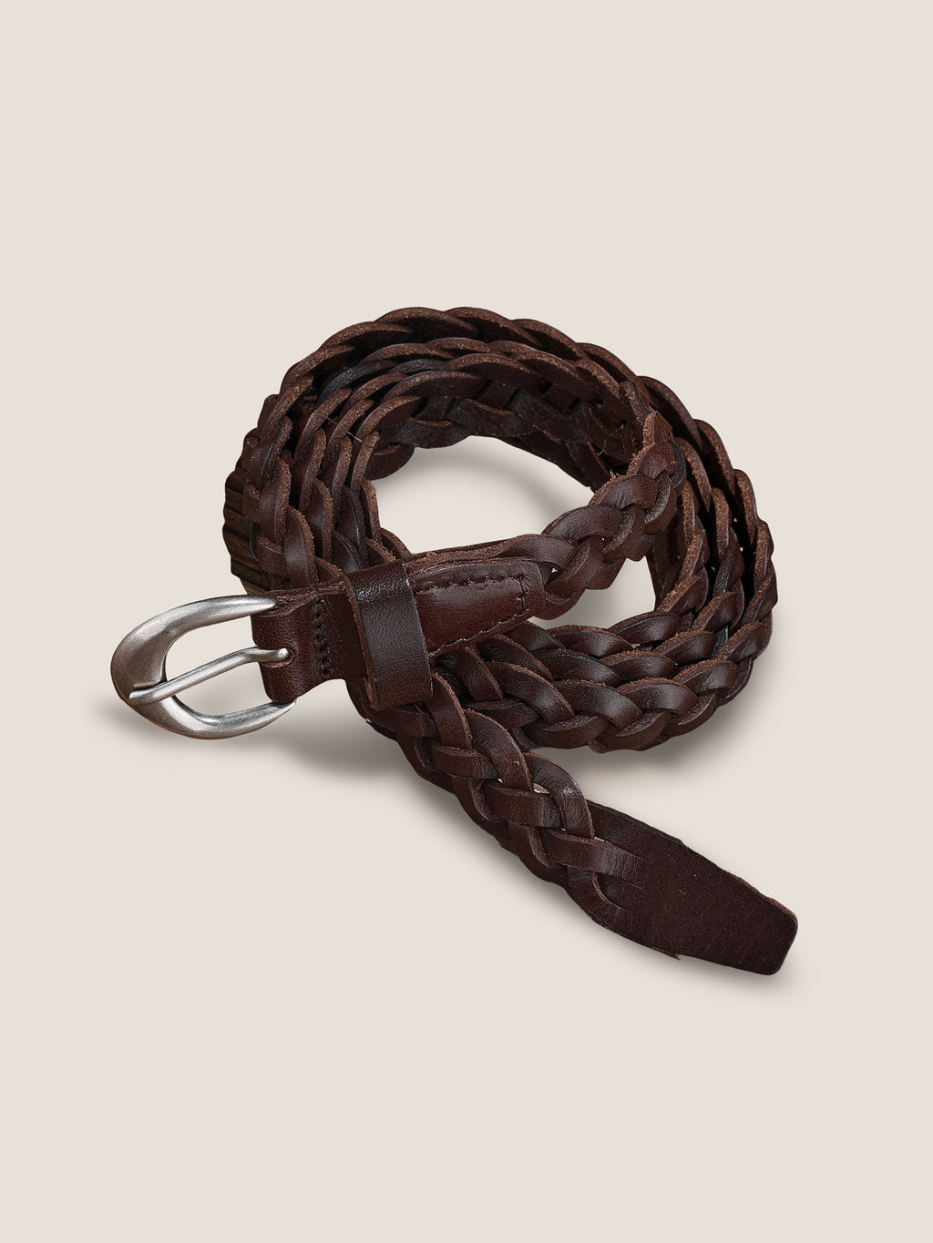 Ceinture fine torsadée rétro tressée en cuir de vachette de qualité supérieure