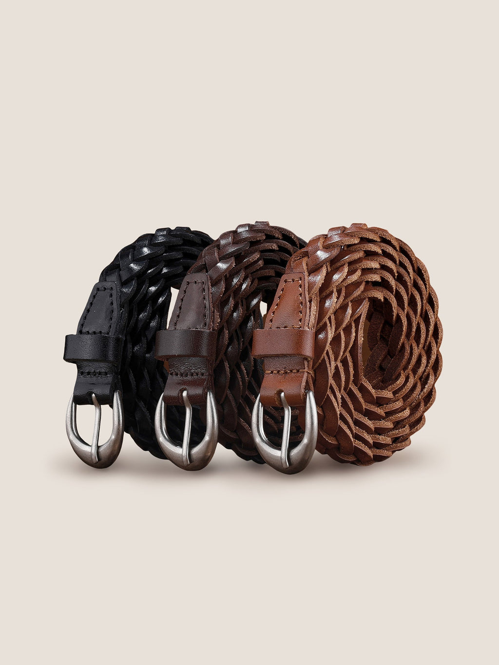 Ceinture fine torsadée rétro tressée en cuir de vachette de qualité supérieure