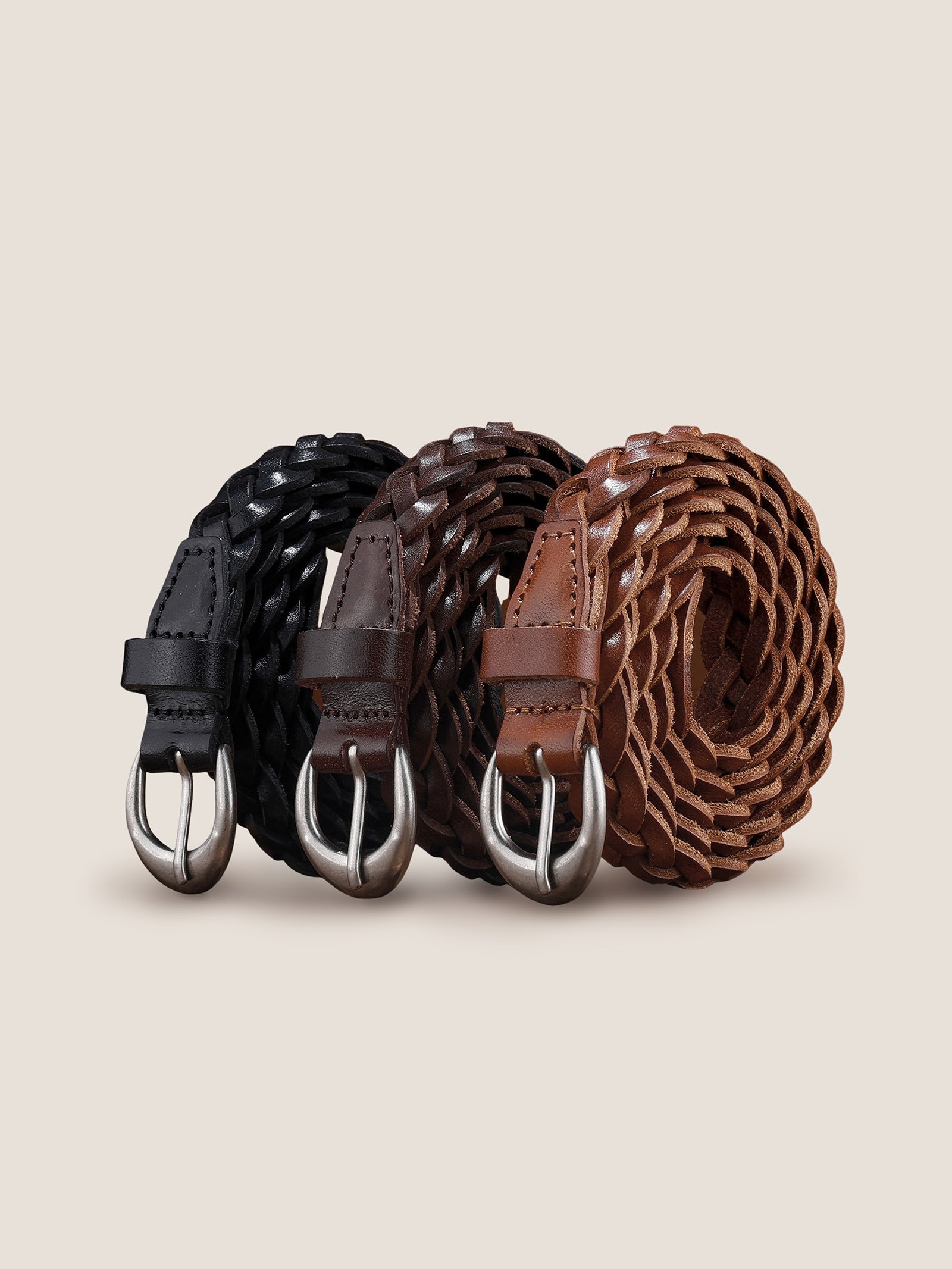 Ceinture fine torsadée rétro tressée en cuir de vachette de qualité supérieure