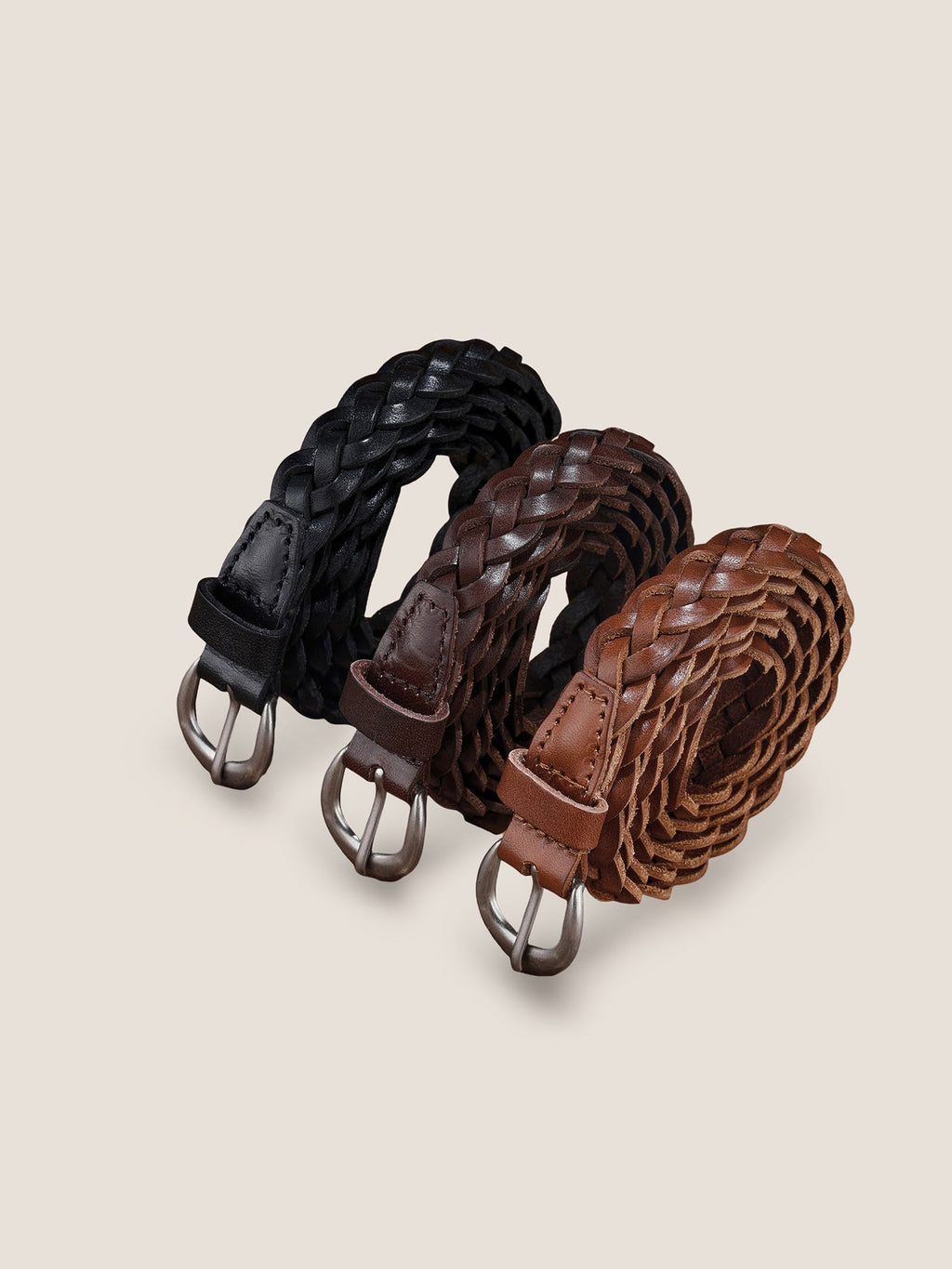 Ceinture fine torsadée rétro tressée en cuir de vachette de qualité supérieure