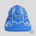 Casquette 6 panneaux Chrome Hearts en cuir, motif Flamme, couleur bleu