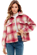 Shacket à carreaux rose vif Aura avec poches