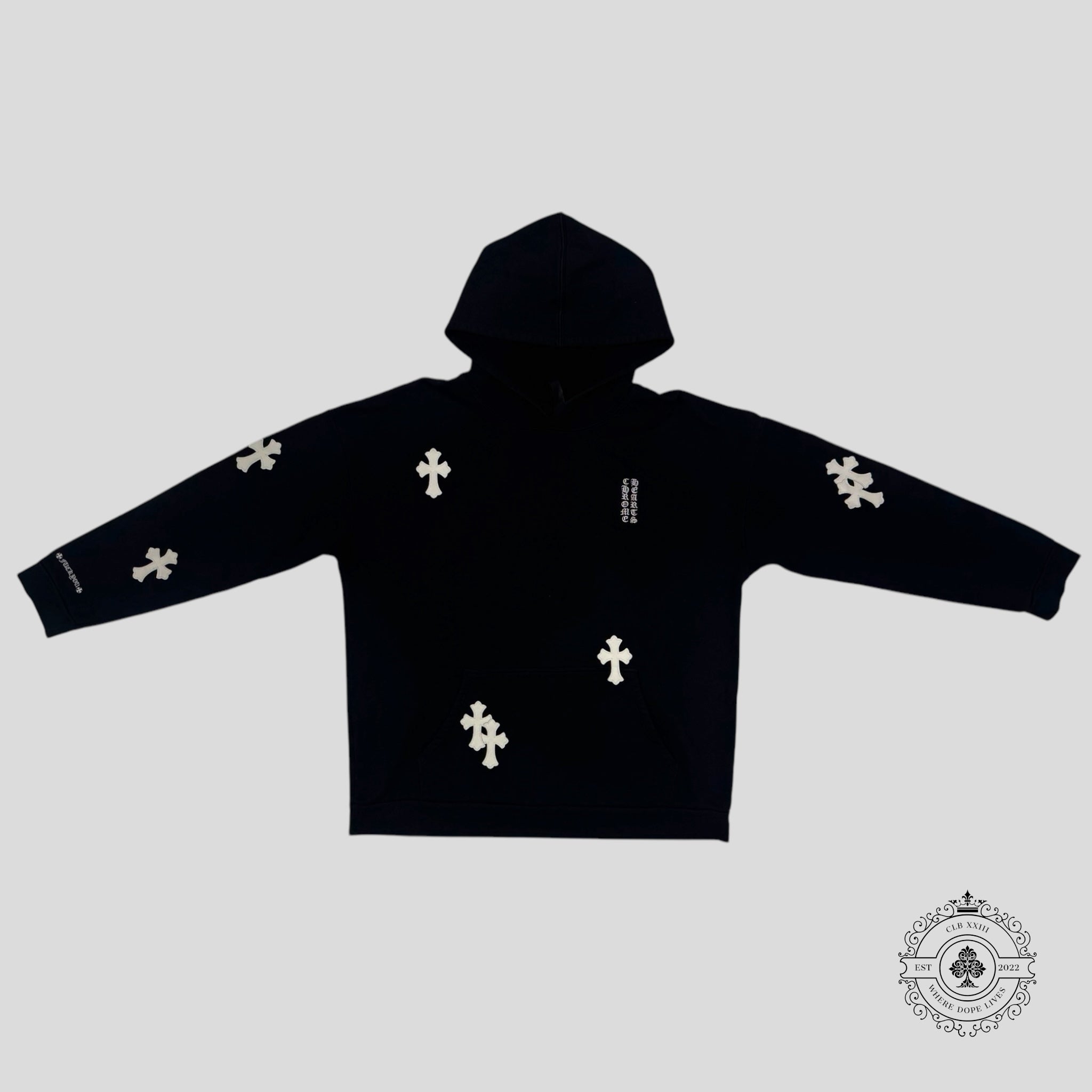 Sweat à capuche Chrome Hearts à croix brodée Noir / Blanc