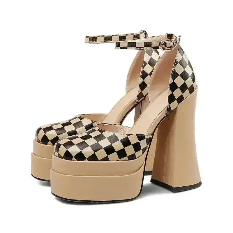 Talons Aiguilles Cuir Plateforme Soirée Talons Hauts Talon Épais Bicolore