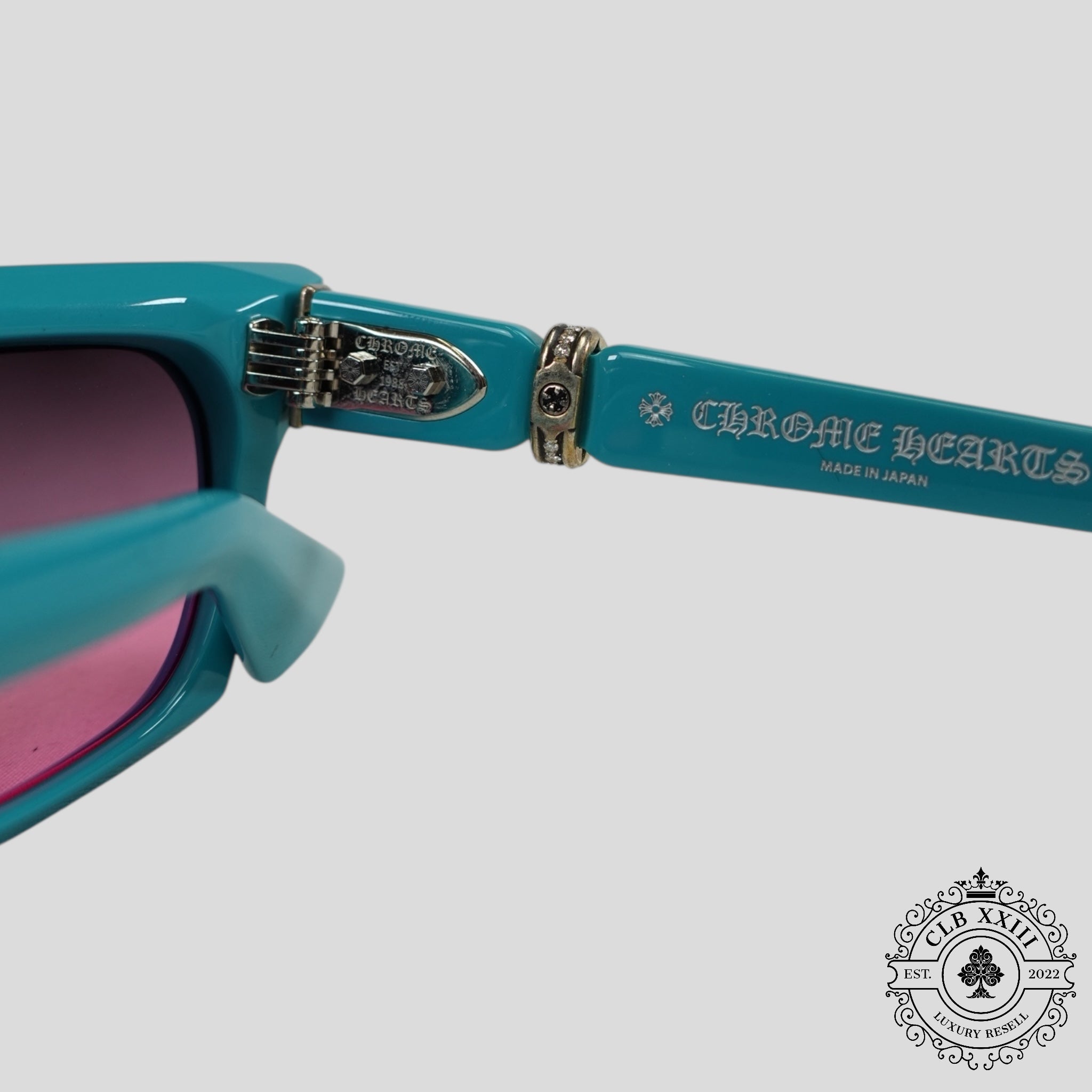 Lunettes Chrome Hearts Cliterally ornées de diamants en bleu/argent