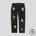 Jean Chrome Hearts à patchs croisés, noir/jaune