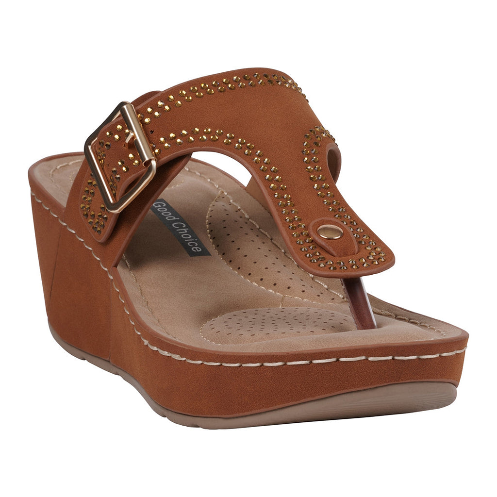 Sandales compensées Alani cognac ornées pour femme
