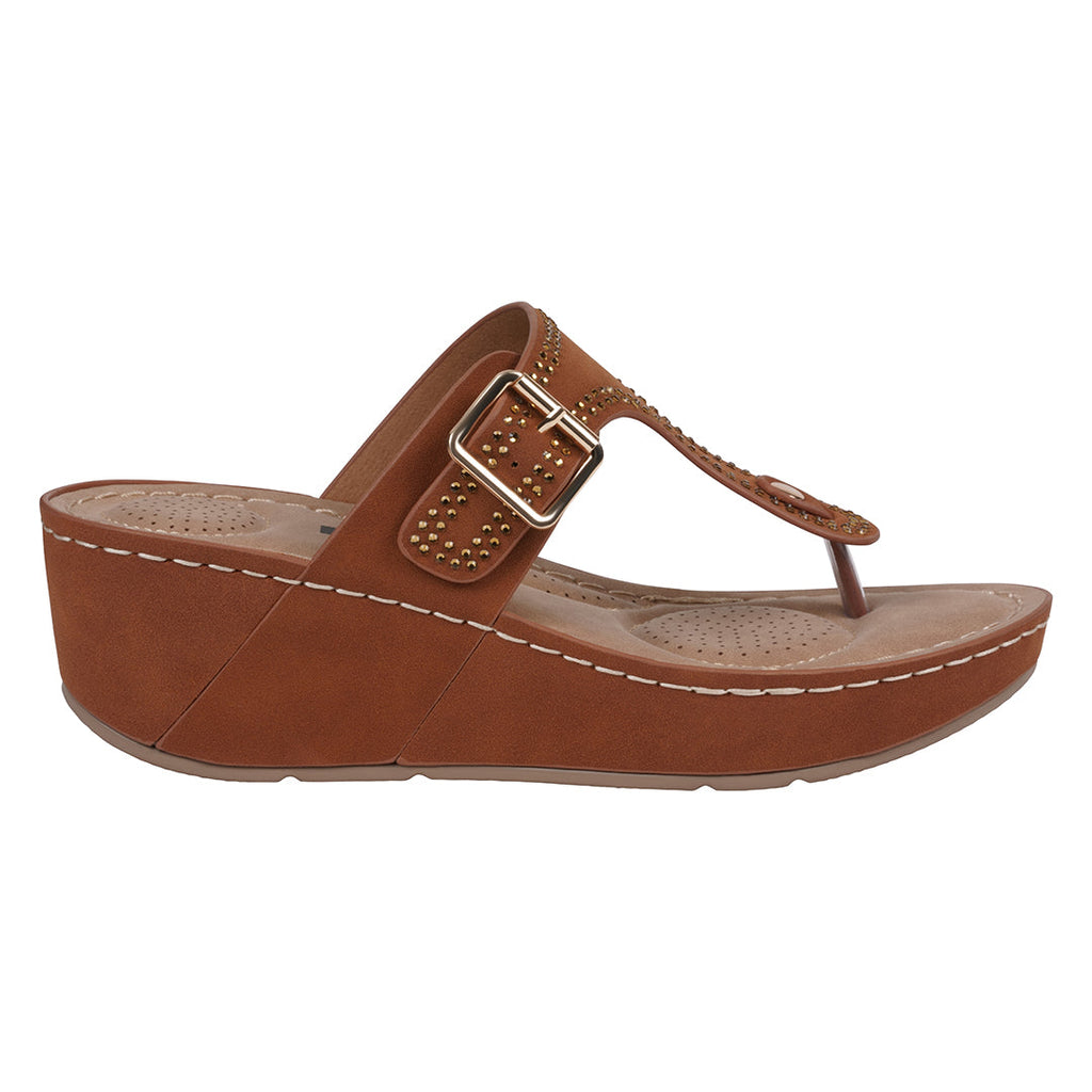 Sandales compensées Alani cognac ornées pour femme