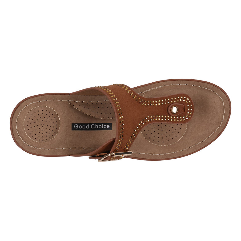 Sandales compensées Alani cognac ornées pour femme