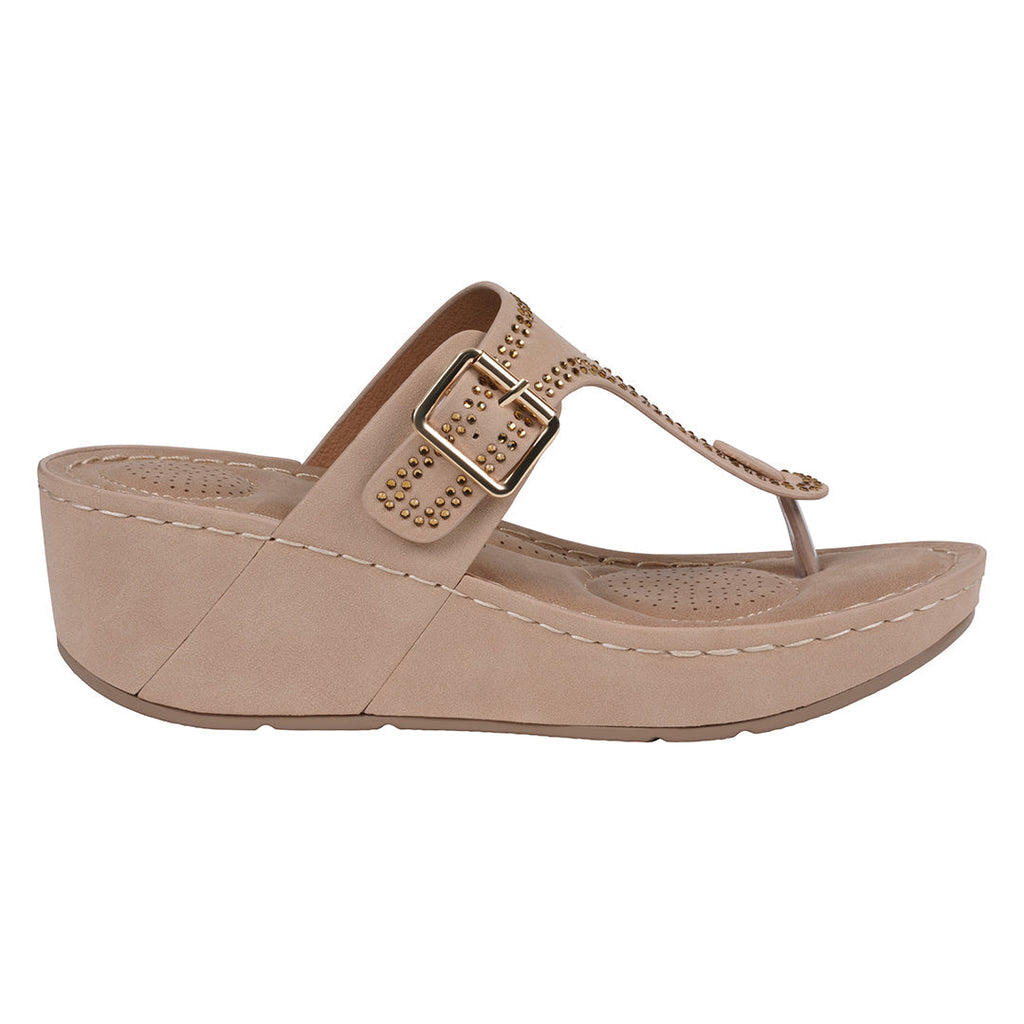 Sandales compensées Alani beiges à ornements pour femme