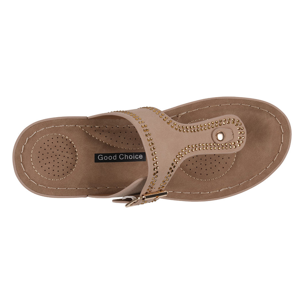 Sandales compensées Alani beiges à ornements pour femme