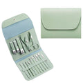 Ensemble 16 pièces : Trousse de toilettage professionnelle manucure, pédicure et soins du visage en acier inoxydable avec étui en cuir