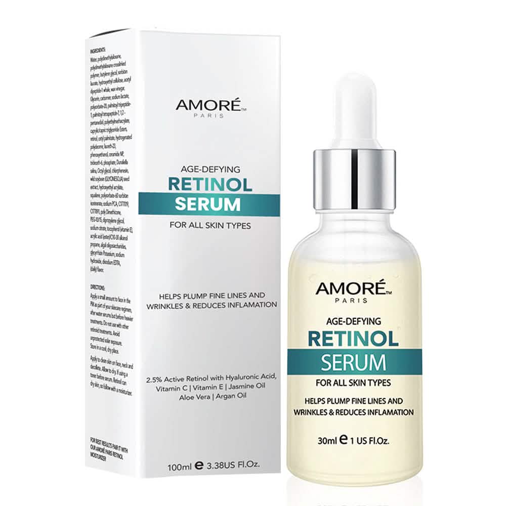 Amore Paris Sérum Retinol 2,5% pour le visage à l'acide hyaluronique, Sérum de nuit