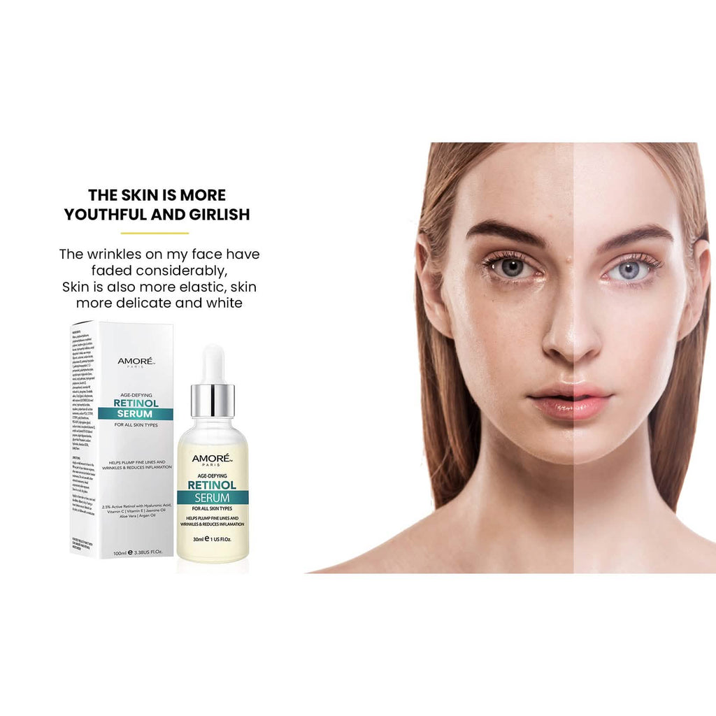 Amore Paris Sérum Retinol 2,5% pour le visage à l'acide hyaluronique, Sérum de nuit