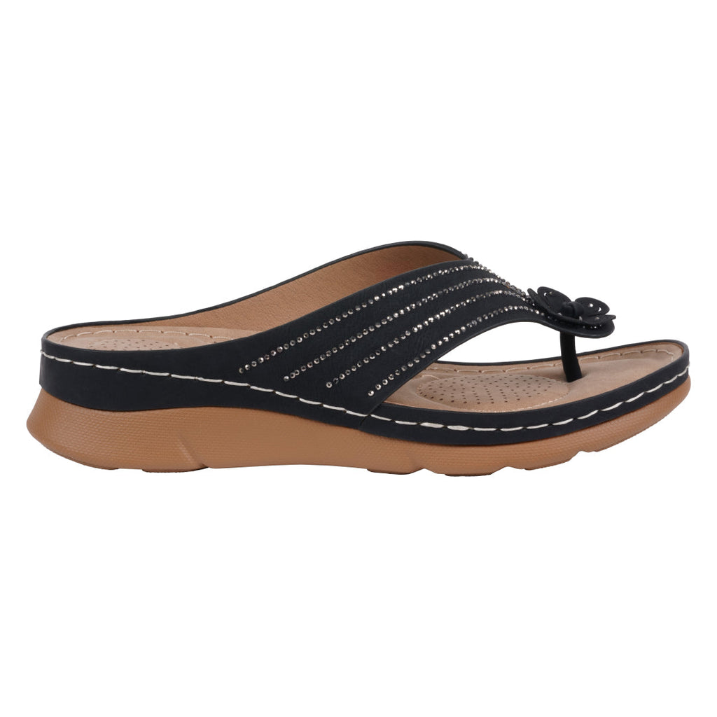 Women's Amari Black Flower Thong Flat Comfort Sandals