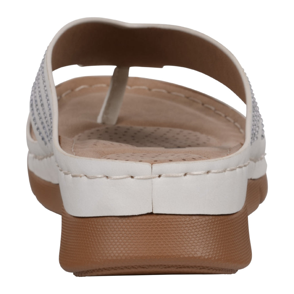 Sandales plates confortables Amari blanches à fleurs pour femme