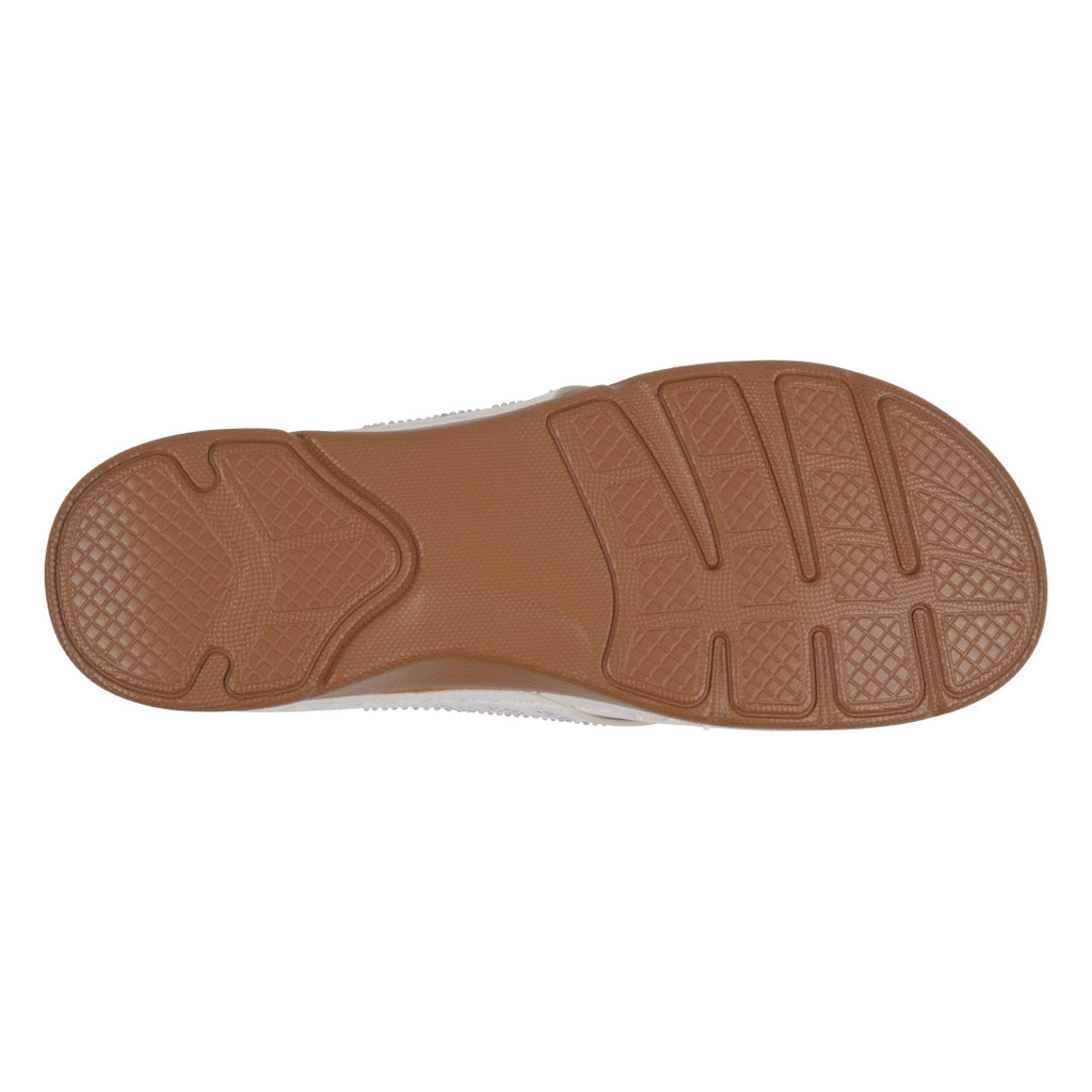 Sandales plates confortables Amari blanches à fleurs pour femme