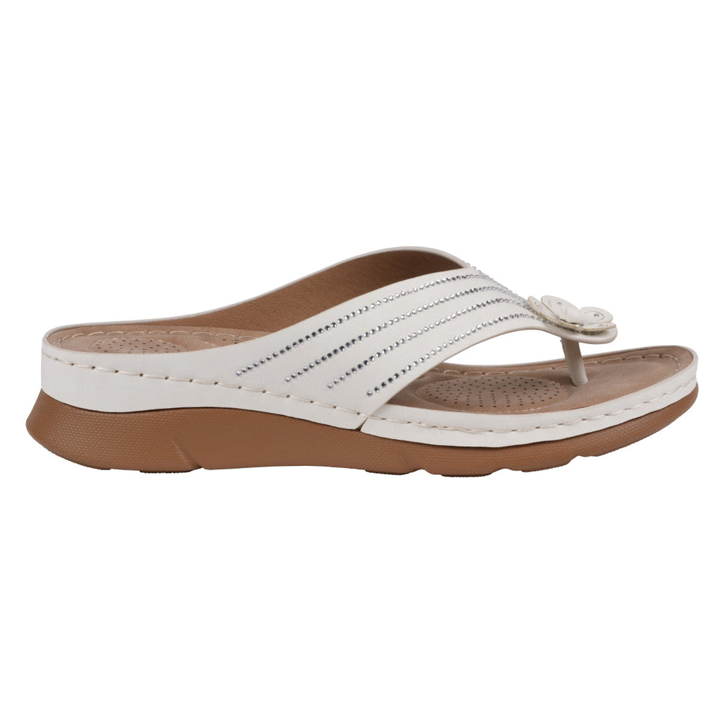 Sandales plates confortables Amari blanches à fleurs pour femme