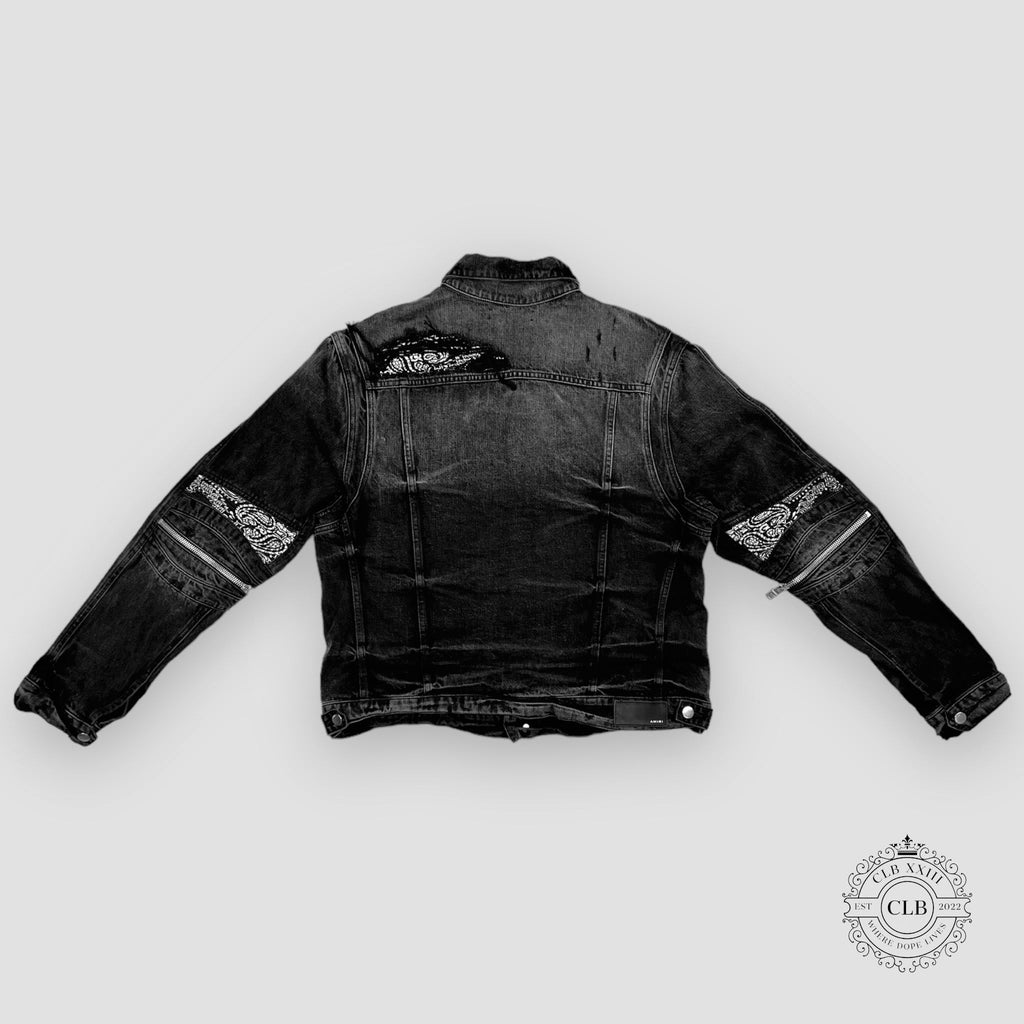 BLOUSON TRUCKER EN JEAN AMIRI MX2 BANDANA PATCH - NOIR VIEILLI
