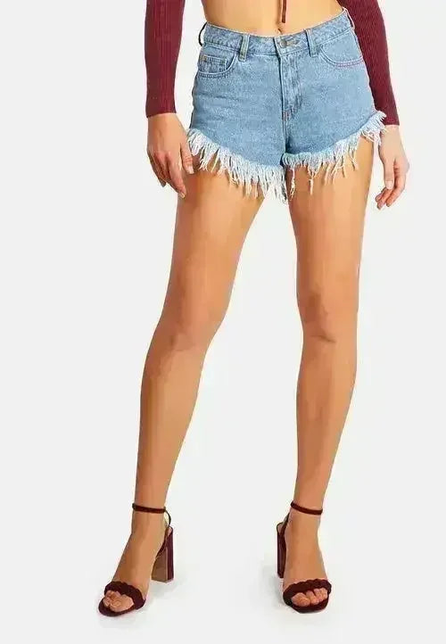 Shorts en jean Destroyed Hem | Short en jean avec patch en strass - femstylo