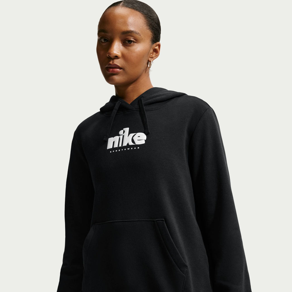 Haut à capuchon Nike en molleton à motif pour femme – Noir