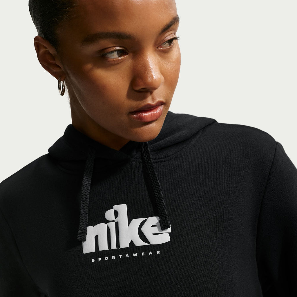 Haut à capuchon Nike en molleton à motif pour femme – Noir