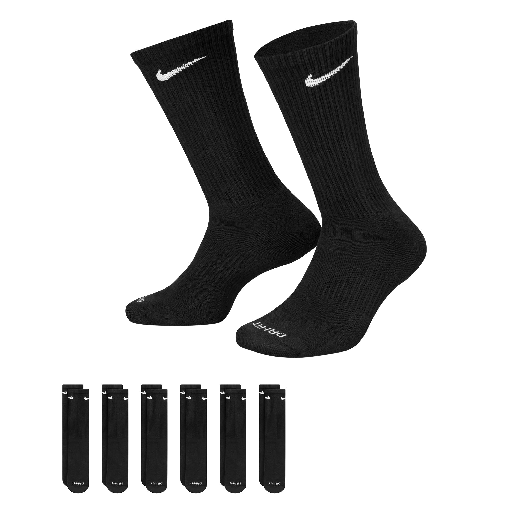 Chaussettes montantes rembourrées Nike Dri-Fit (lot de 6) - Noir