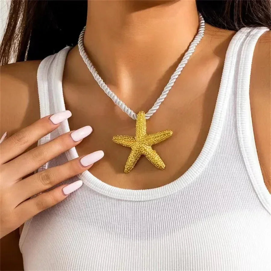 Collier ras du cou pendentif étoile de mer oversized style bohème en métal pour femme, chaîne épaisse blanche, bijou Y2K d'été, style punk