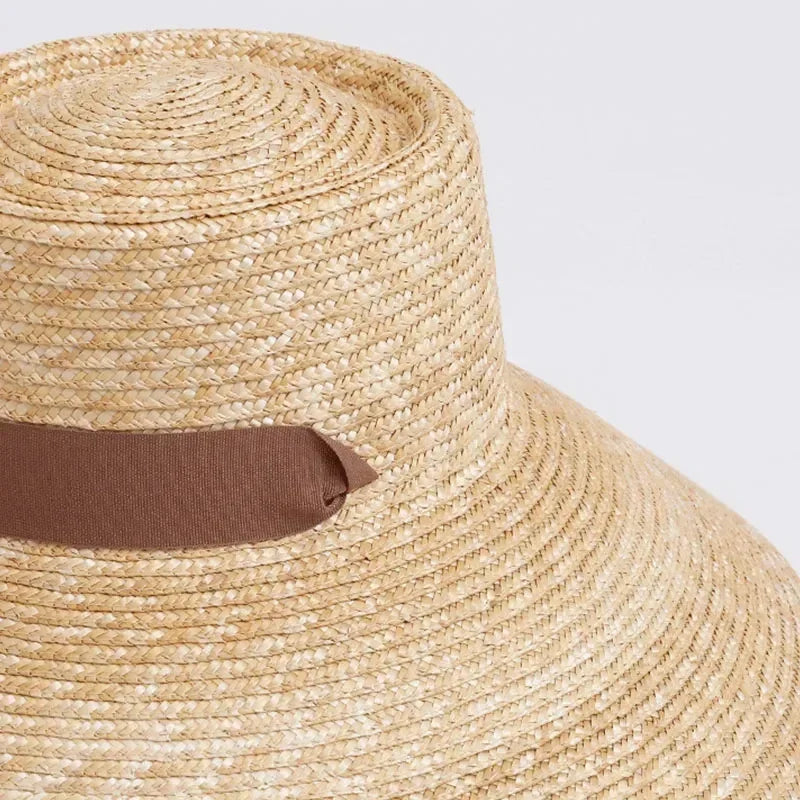 Chapeau de Paille Femme à Large Bord avec Mentonnière Chapeau de Soleil d'Été Anti-UV Chapeau de Plage avec Cordon Coupe-Vent Chapeau de Voyage UPF Derby