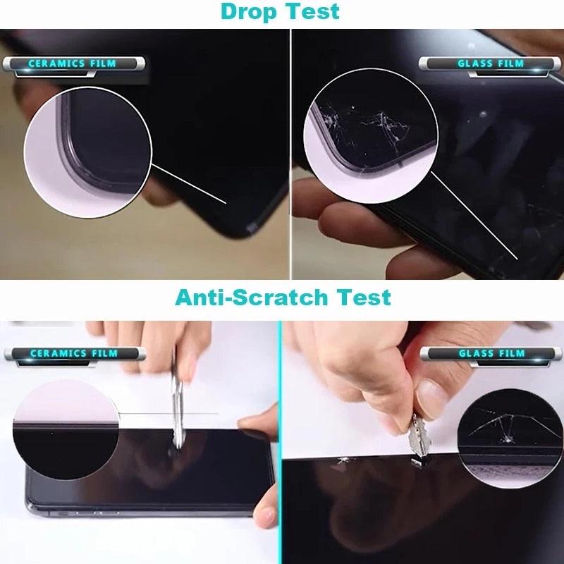 3 Films en Verre Trempé Céramique de Protection 100D pour iPhone 14 13 12 Mini 11 Pro XR XS Max X 8 7 Plus SE 2020, Film de Protection d'écran Souple en Série Verre Trempé